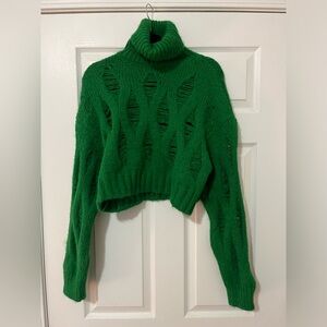 Zara green cropped cable knit sweater